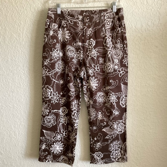 Additions by Chico's Floral Abstract Print Capris Brown Women's 6 (Chico’s 0.5) - Picture 1 of 12